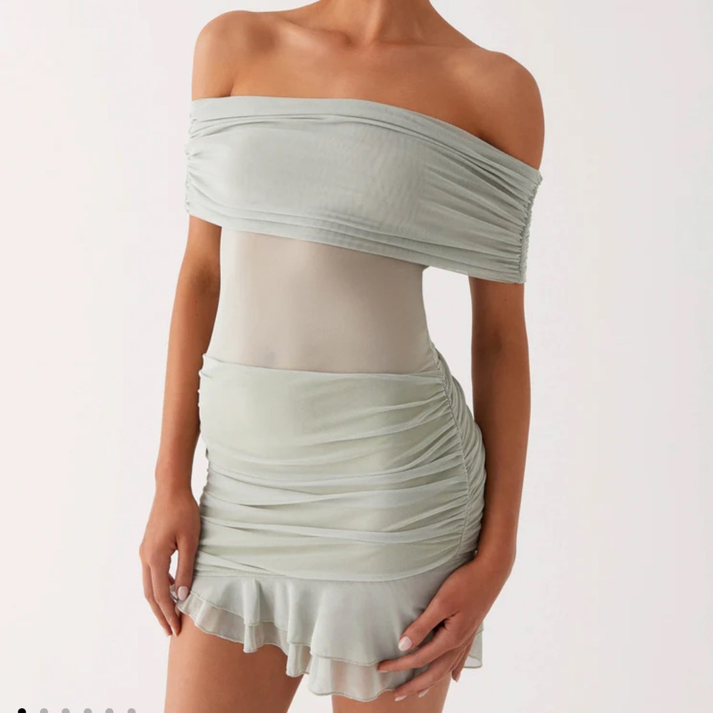 Peppermayo Off-Shoulder Light Sage / Pistachio Dress *NEVER WORN*